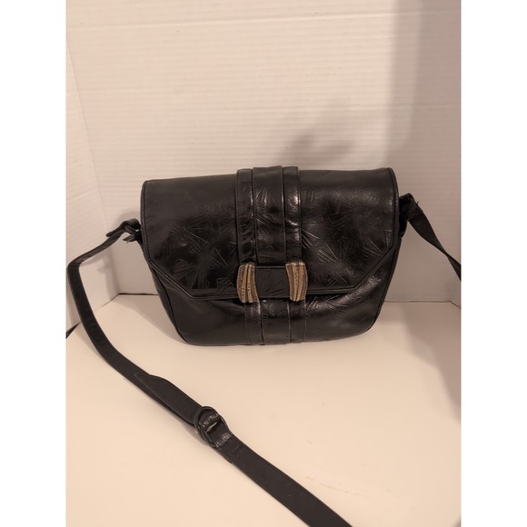 Sharif Handbags - Vintage Sharif Black Reptile Embossed Leather Crossbody‎ Bag